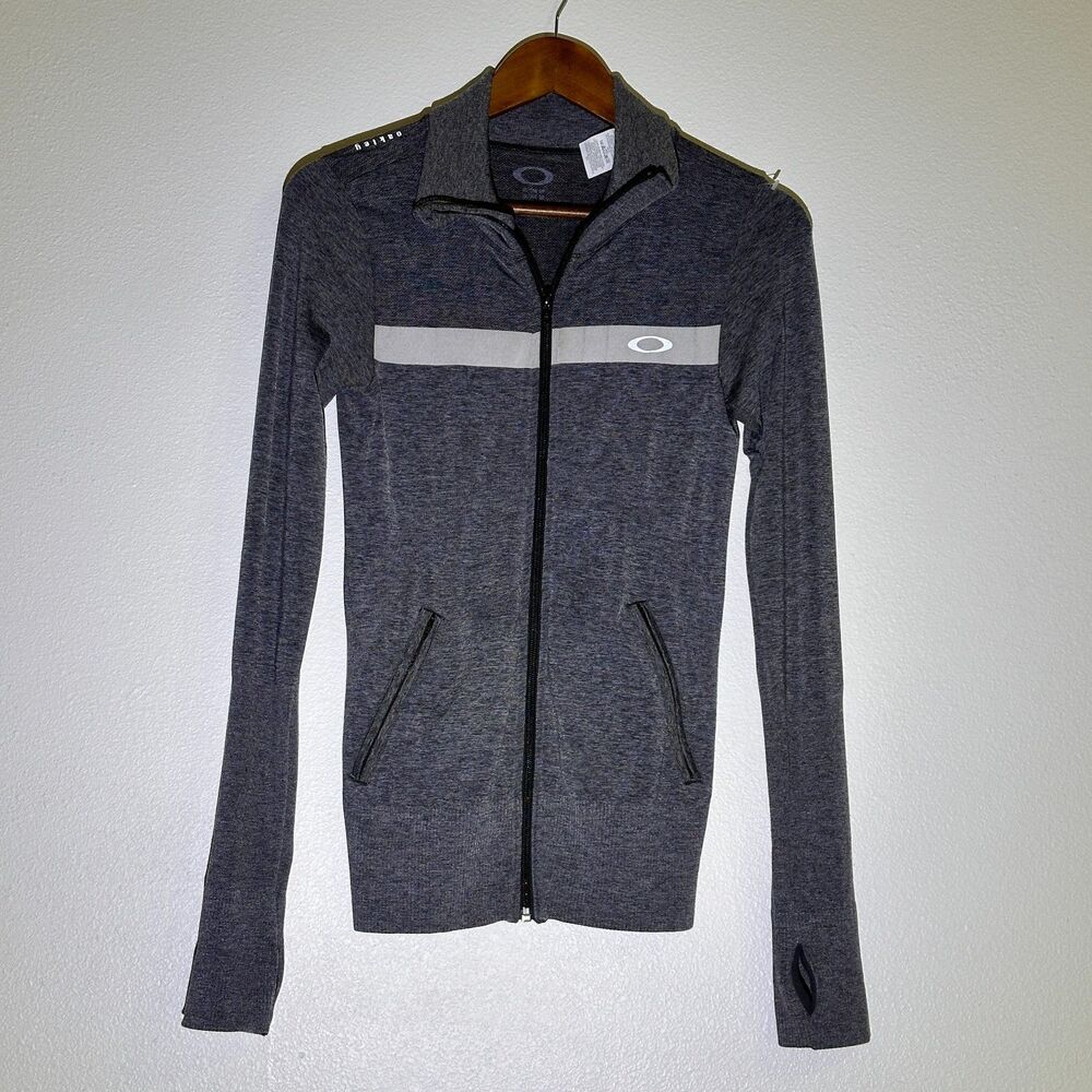 Oakley Jacket Women's Jacket‎ S Activewear Gray Zip Thumb Holes Fitted Stretch